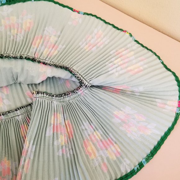 Homemade Green Floral Accordion Pleated Ruffle Hem Skirt Spring Summer Vintage - Picture 5 of 7